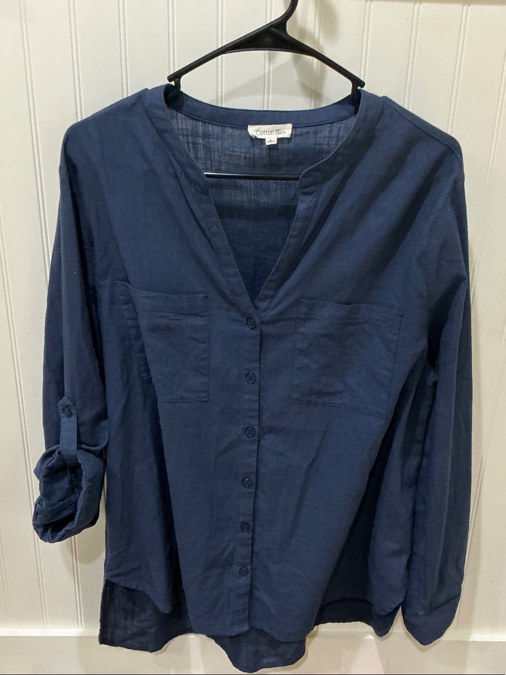 Navy Button-Front Tunic Blouse